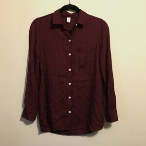 Old Navy Burgundy & Black Polka Dot Button Down Rayon Shirt XS